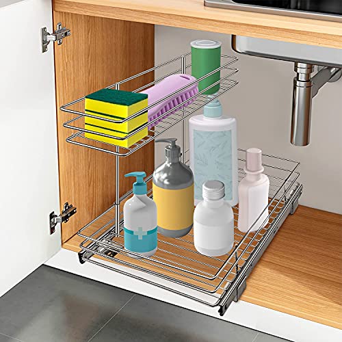 G-Ting Pull Out Cabinet Organizer, Under Sink Slide Out Storage Shelf With 2 Tier Sliding Wire Drawer - 12.6W X 16.53D X 12.99H #TOP5