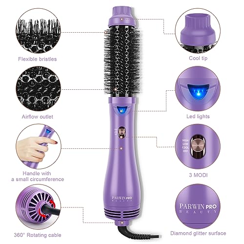One-Step Hair Dryer Brush, PARWIN PRO BEAUTY Blow Dry Hair Brush, 4 in 1 Hot Brushes for Hair Styling, Drying, Volumizing, Straighten, Negative Ion Care Hot Air Brush, 1000W, Purple - Image 7