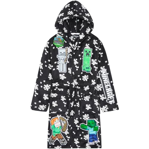 Get Trend Minecraft Robe for Boys Teens, Hooded Dressing Gown, Creeper Loungewear Cozy Robes, Gamer Gifts for Boys (11-12 Years, Black Minecraft)