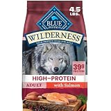 Blue Buffalo Wilderness Salmon Adult Dry Dog Food with Wholesome Grains + Antioxidant-Rich Fruits & Veggies, 39g Protein, Vibrant Energy for an Active Life, Made with Natural Ingredients, 4.5 lbs.