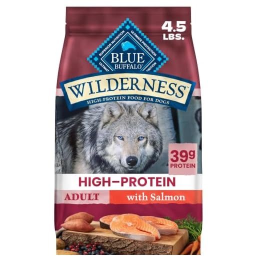 Blue Buffalo Wilderness Salmon Adult Dry Dog Food with Wholesome Grains + Antioxidant-Rich Fruits & Veggies, 39g Protein, Vibrant Energy for an Active Life, Made with Natural Ingredients, 4.5 lbs.
