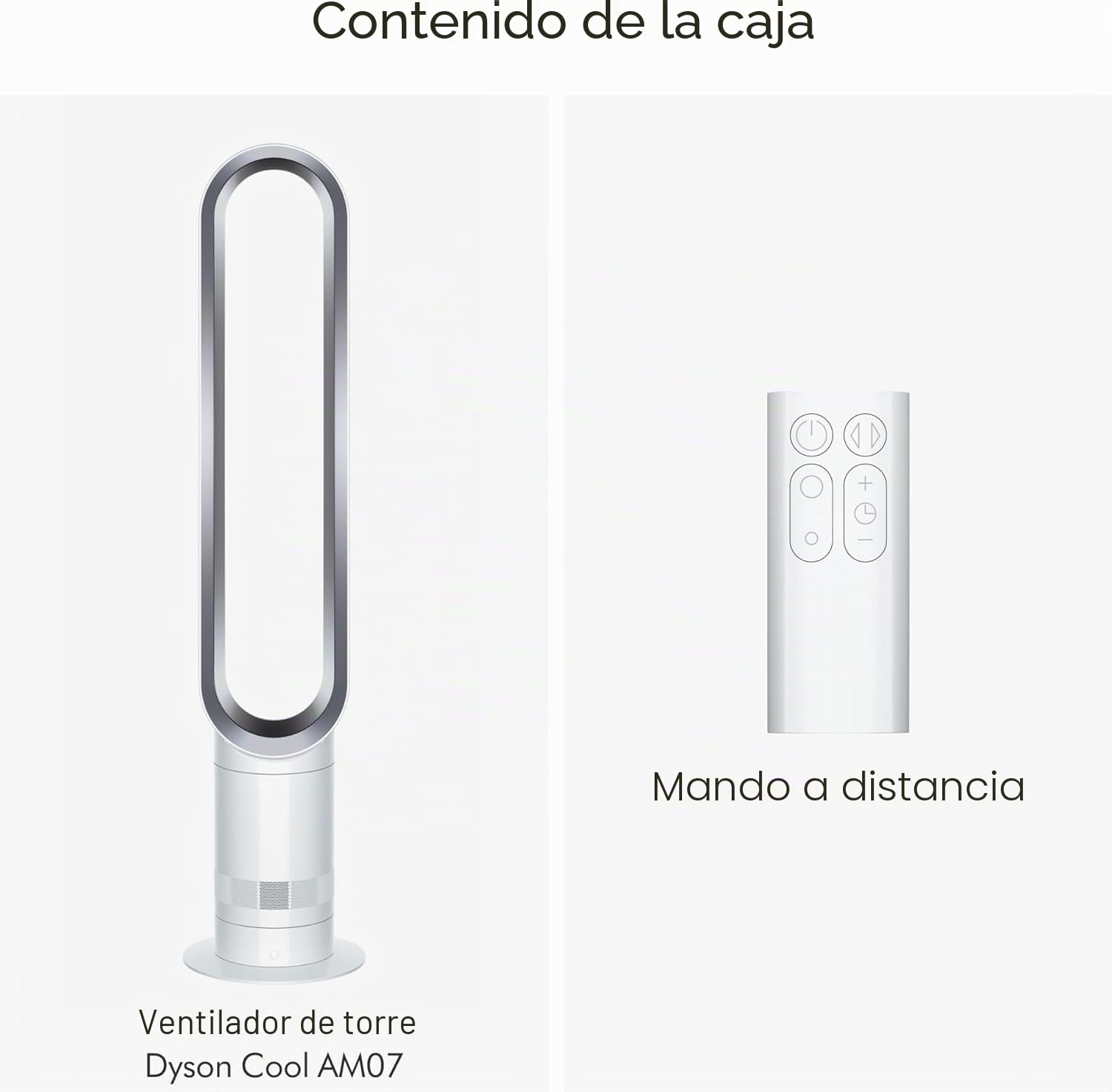 Dyson Cool AM07 - Ventilador de pie para dormitorio, mando a distancia, 100 cm, 9 horas temporizador, silencioso, 48 dB, ahorro de energía, blanco/plateado