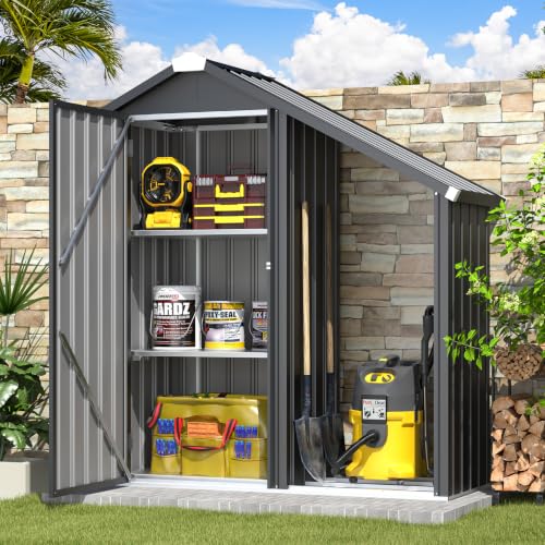 Image of AECOJOY Outdoor Storage Cabinet Waterproof with Shelves and Firewood Rack