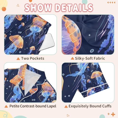 senya Beautiful Jellyfish Satin Summer Pajama Sets Silk Short Sleeve Button Down Sleepwear3