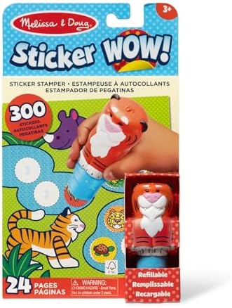 Melissa & Doug - Sticker Wow Tiger Stamp Set with 300 Stickers, Refillable Sticker Stamp and 24-Sided Activity Pad, for Children from 3 Years - FSC Certified