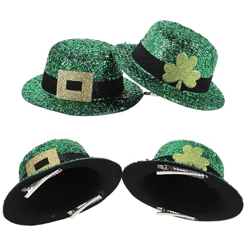 Trèfle pailletés et chapeaux verts en lot de 4 pincettes à cheveux pour fête irlandaise