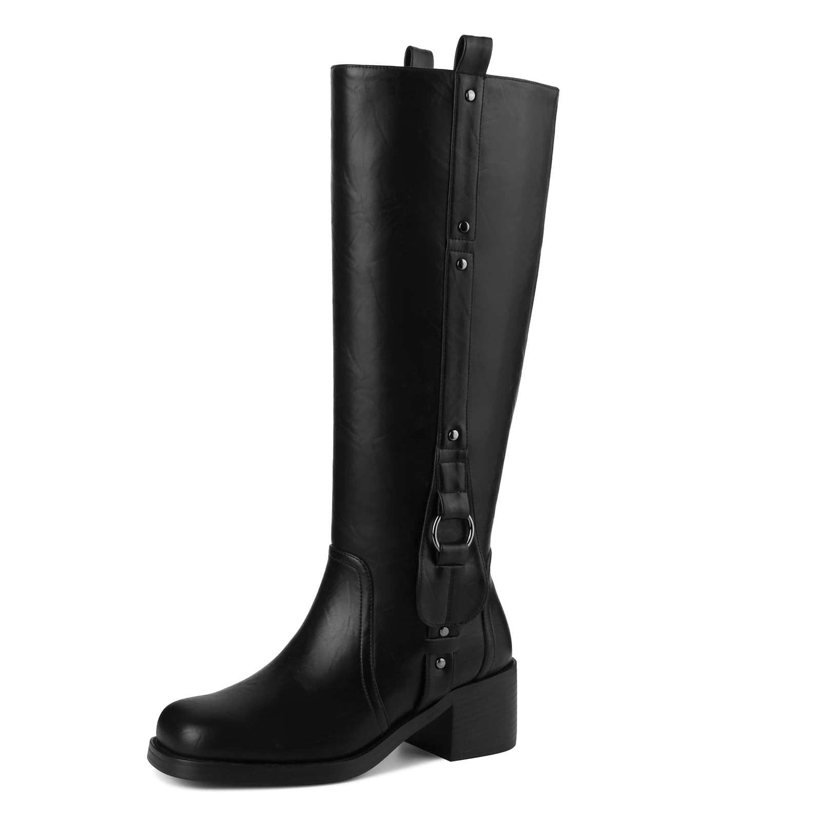 CORNMOOD Banana Womens Knee High Boots Square Toe Chunky Block Heel Riding Long Boots for Women Comfortable Low