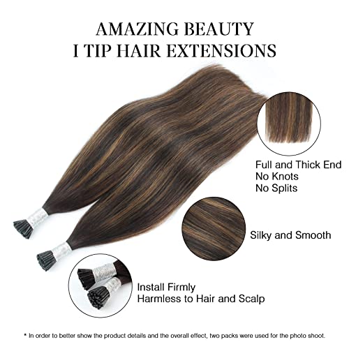 Abh Amazingbeauty Hair Keratin I Tip Human Hair Extensions 50 Grams #2/6/2 Darkest Brown With Chestnut Brown Balayage Medium Pre Bonded Real Human Hair I Tips Extensions For Women 50Strands 18 Inch #TOP1