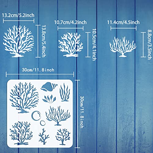 FINGERINSPIRE Sea Coral Wall Stencil 30x30cm Reusable Seaweed Corals Conch Bubble Painting Template DIY Art Summer Themed Sea Life Stencil for Painting on Wall Wood Scrapbooking - Image 2