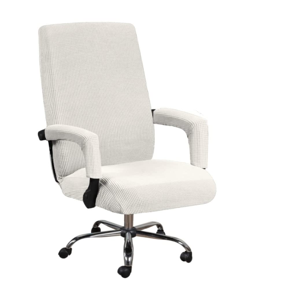Funda Universal para Silla de 3 Piezas con 2 reposabrazos Funda para Silla de Ordenador de Oficina 100% Fibra de poliéster elástica Lavable extraíble, Blanco, Grande