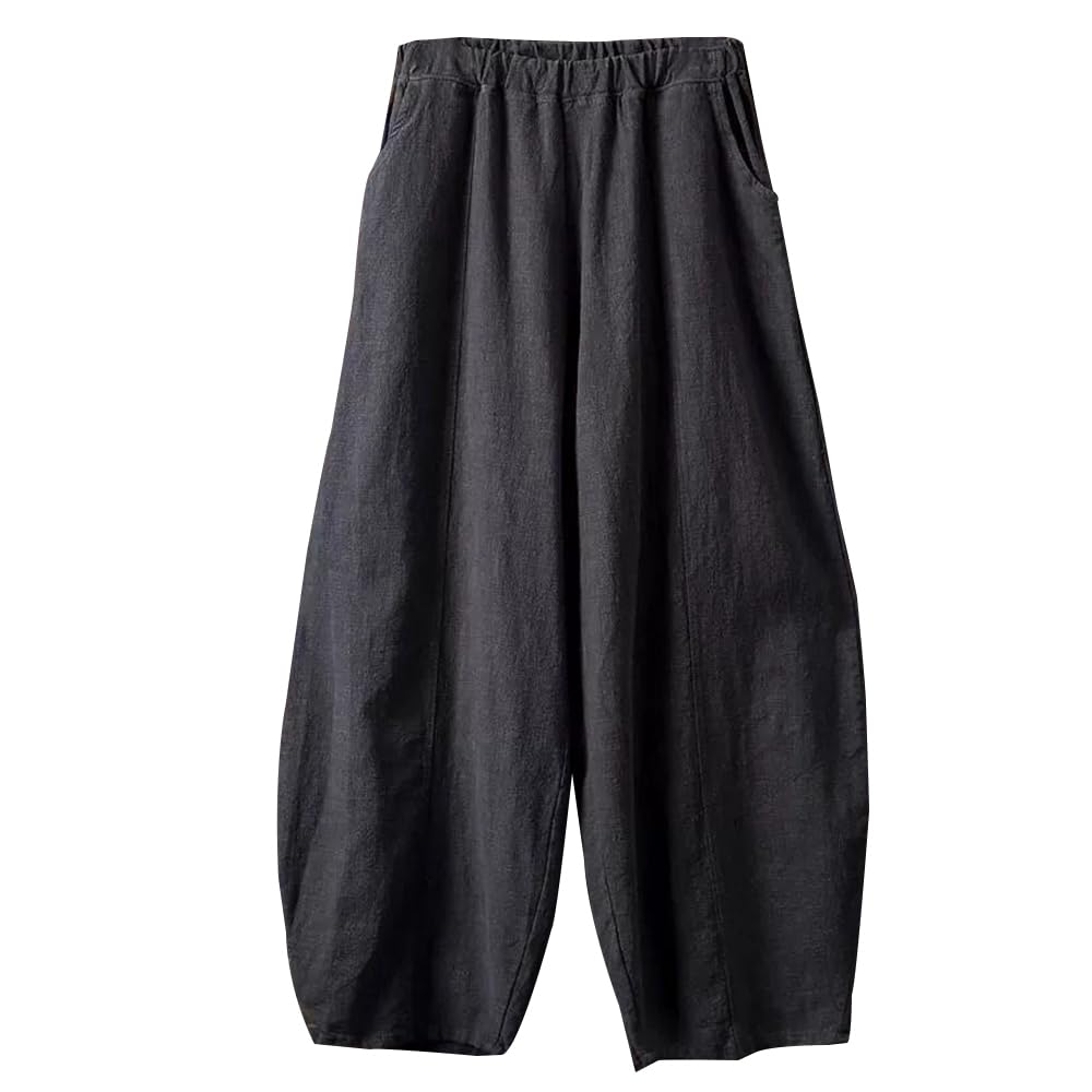 Womens Baggy Casual Cotton Linen Pants Loose Fit High Waist Solid Color Wide Leg Pants Summer Pants for