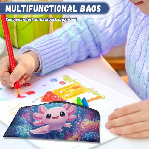 Image of Pink Axolotl Pencil Case for Kids Underwater Pen Holder with Sturdy Zipper Wear Resistant Pencil Box for Preschool Stationery Pouch for Little Girls
