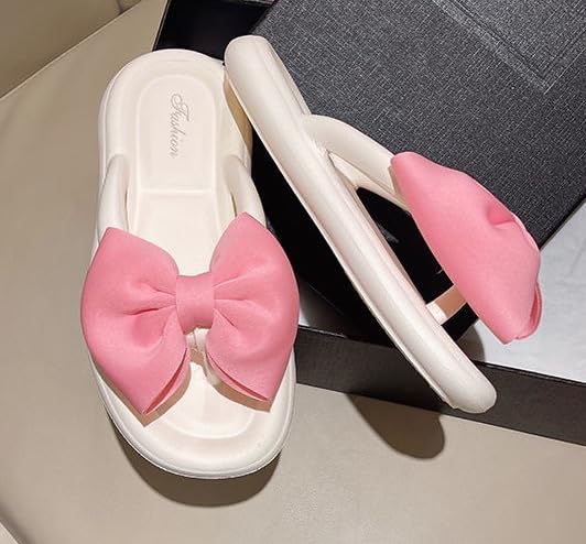 Bow Sandals for Women Y2K Flip Flop Aesthetic Kawaii Beach Slippers Cute Slip on Flat Summer Comfort Walking Shoes Outdoor Indoor Shower Slippers2