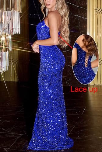 Sparkly Sequin Prom Dresses for Women 2025 Long Mermaid Evening Gown Strapless Glitter Formal Ball Gown with Slit2