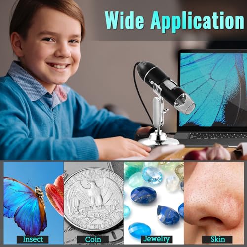Image of USB Digital Microscope, 50X-1600X Magnification Handheld Digital Microscope with Adjustable Stand, Compatible with Android Phone, Mac, Windows PC