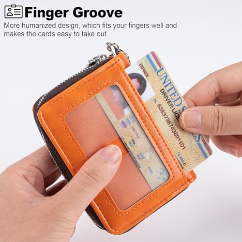 Image of Mayski Credit Card Holder, Zipper Credit Card Wallet for Women, Small Accordion Card Cases Holder, KeyChain Wallet, Business Card Holder, Brown