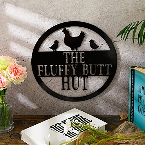 Chicken Coop Sign Fluffy Butt Hut Metal Sign Funny Chicken Coop Decor Farmhouse Wall Decor Sign Retro Vintage Wall Art Sign Wall Plaque for Kitchen Farm Home Office Chicken Shed Outdoor Decoration