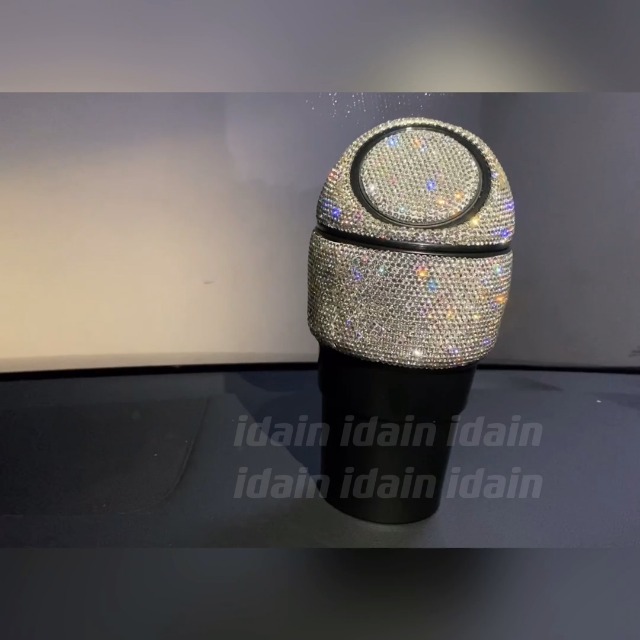 Image of Bling Rhinestone Auto Garbage Can Car Trash Can with Lid Mini Garbage Bin for Automotive Car, Home, Office, Kitchen, Bedroom (White)