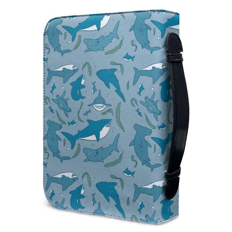 Garronmavis Cartoon Sharks PU Leather Bible Case for Women Plants Shark Bible Bag, Ocean Animals Bible Protective Bags - M - Image 3