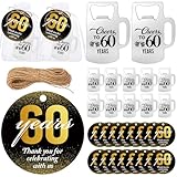 Havawish 25 Sets Birthday Favors for Guests Beer Shape Bottle Openers Cheers to Years Bottle Opener with Thank You Card Organza Bags and Hemp Rope Anniversary Party Favors for Guests (60 Years)