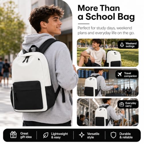 Image of LOIDOU Backpack for Girls School Backpacks Bookbags for Elementary Middle School Women Laptop Backpacks (Black White-, L-17)