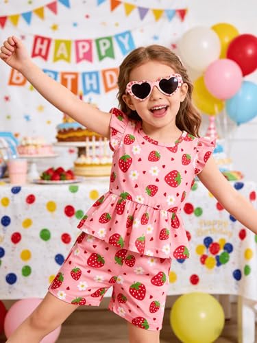 Image of Girls Summer Outfits Toddler Baby Girls Short Sets 2 Piece Clothing Set Flutter Sleeve Shirt and Short 2-7 Years
