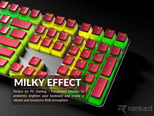 Image of Ranked Pudding PBT Keycaps | 112 Double Shot Translucent ANSI US & ISO Layout | OEM Profile for RGB Mechanical Gaming Keyboard (Red)