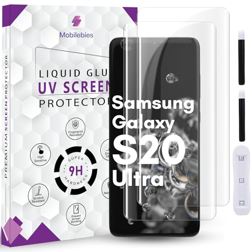 Mobilebies® Premium HD+ UV Tempered Glass Screen Protector For Samsung S20 Ultra (6.9 Inch, Pack of 2) Full Adhesive UV Curved HD Clear Screen Protector Case Friendly HD Clarity with installation kit