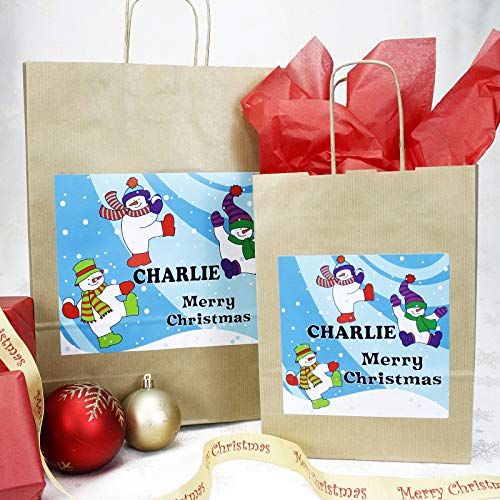 Personalised Christmas Gift Bag Xmas Eve Red Tissue Paper Snowmen