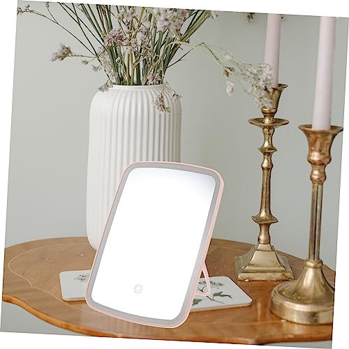 Espejo de maquillaje plegable con luz LED pequeño rosa miniatura 4