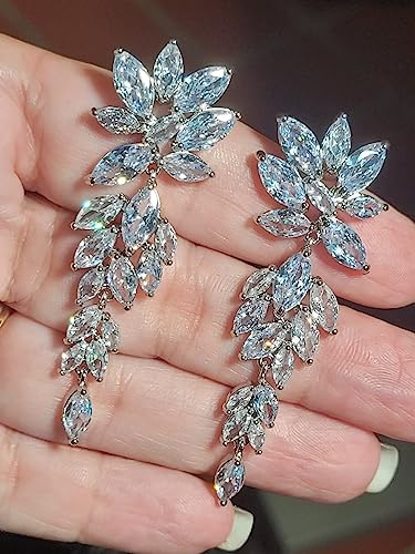 Wedding Earrings Elegant Statement Dangle Drop Dangling CZ Marquise Cubic Zirconia AAAAA 18K Gold Plated Rhinestone Luxurious for Brides Bridal Wedding Women Precious Crystal4