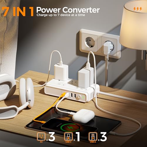 Image of 220V to 110V Voltage Converter, TESSAN Universal Travel Adapter with 4 USB Charger (1 USB C), 3 AC Sockets and EU /UK /AU /IT Plug Power Adaptor, Step Down Transformer Outlet