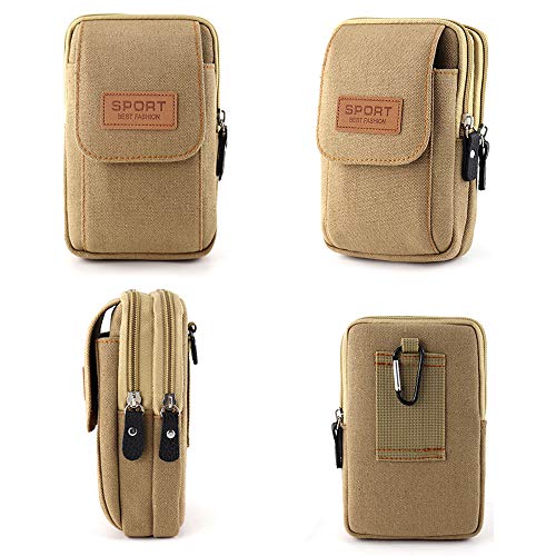 KSIBNW 7"Heuptas voor Mannen Canvas Riem Portemonnee Tas met 3 Zakken Heuptas Heuptasje Waterdichte Tactische Telefoonhouder Portemonnee Outdoor Heuptas met Riemclip voor maximaal 7 inch Telefoon - Image 8
