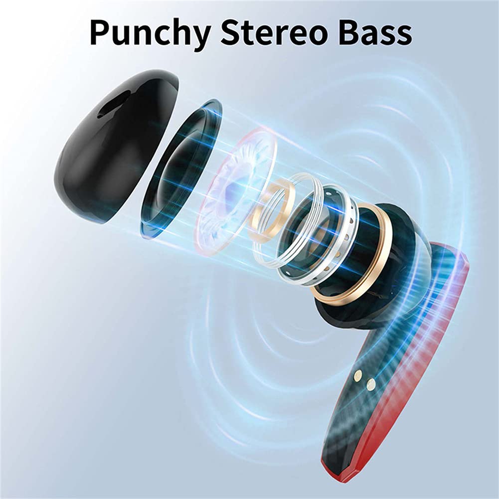 Tws Prawdziwe Bezprzewodowe Earbuds, 5.1 Słuchawki Bluetooth Słuchawki Słuchawki Wbudowany MIC, Wyświetlacz LED do pracy, Sport, Gra,Red