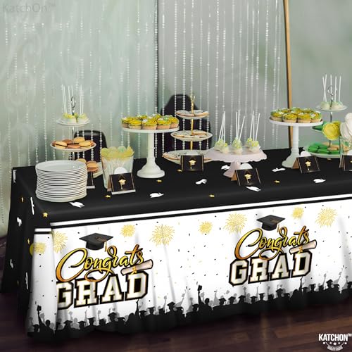 Image of KatchOn, Black and Gold Graduation Tablecloth -108x54 Inch, Pack of 3 | Congrats Grad Tablecloth for Graduation Decorations 2026, Grad Party Decorations 2026 | Graduation Table Decorations 2026