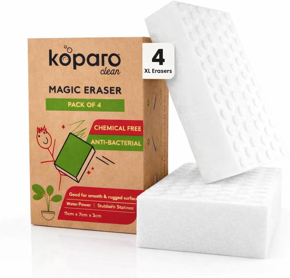 Magic Eraser | Multi-Purpose and Durable Cleaning Sponge for Home, Bathroom, Office | Chemical-Free, Anti-Bacterial, Scratch Resistant | Pack of 4
