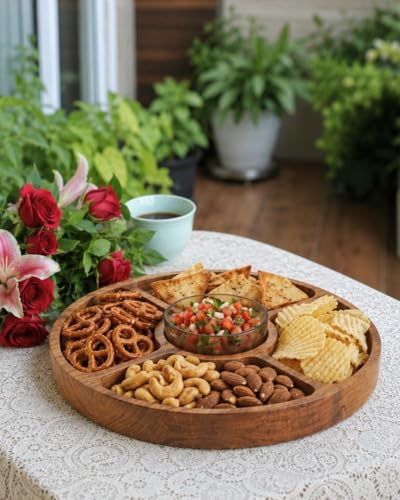 Image of Premium Wooden Chip & Dip Platter with Glass Bowl | Acacia Wood Snack Serving Tray for Nachos, Snacks & Appetizers | Handcrafted in India