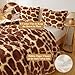 XeGe Fluffy Faux Fur Giraffe Print Duvet Cover Set, 1 Plush Fuzzy Soft Giraffe Comforter Cover and 2 Furry Pillowcases, Home Decor Cozy Bedroom Shaggy Bedding Set with Zipper Kids Adults, Brown, Queen