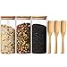 Yangbaga 3 pcs Grand Bocal en Verre,Pot en Verre avec Vouvercle en Bambou et Cuillère en Bambou, Pot de Rangement avec Etiquette Délicate, pour Cuisine et Rangement, 1 L