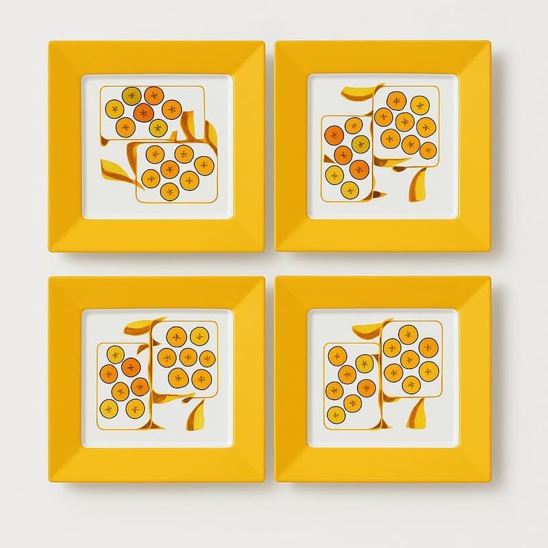Melamine 4Pcs Square Snack Plate Set - Lime | Snacks, Dinner, Momos and Food Serving Plate Set for Home & Kitchen | Durable Melamine Construction | Microwave & Dishwasher Safe