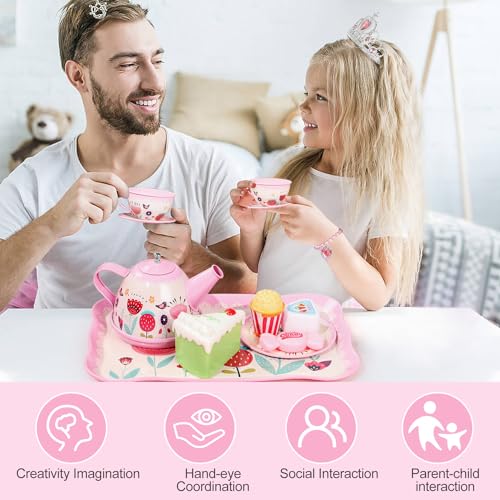Image of Tea Party Set for Little Girls, 49PCS Princess Tea Time Toys Including Tea Set Dessert Carrying Case, Kids Kitchen Pretend Playset, Montessori Toys for Toddlers 3 - 8 Year Old Girl Birthday Gifts