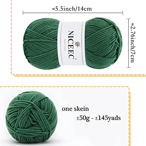 Image of NICEEC 300g Soft Assorted Colors Yarn - Sport Weight,100% Acrylic, 4 Ply, Bonbons Yarn for Crochet & Knit, DIY Project Starter Kit for Kids or Adults(Total 870yds) - Green Series