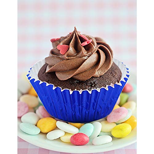 Image of Blue Foil Cupcake Liners,GOLF 100 Pack Metallic Baking Cups Standard Size