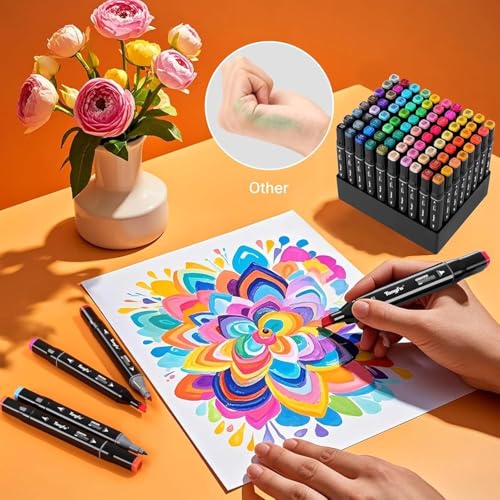 Image of KAVANA 48 Colors Acrylic Markers Set, Sketch Pen for Drawing Dual Tip Artist Art Marker Vibrant Colors Set For Coloring Sketching Drawing Painting,Twin Head Permanent Sketch Markers Pen With Case