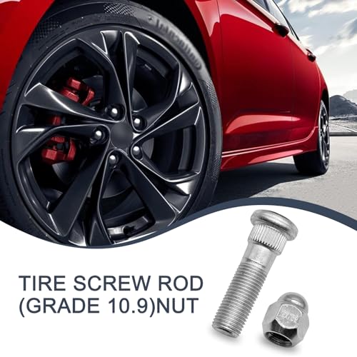 Image of 4 PCS Car M12 x 1.25 Steel Tire Screw Rod, Anti-Rust Wheel Stud and Lug Nut Kit, 28171AJ000 28365-FE001 Fastener Replacement Part, Compatible with Subaru Forester Outback Legacy (Silver)