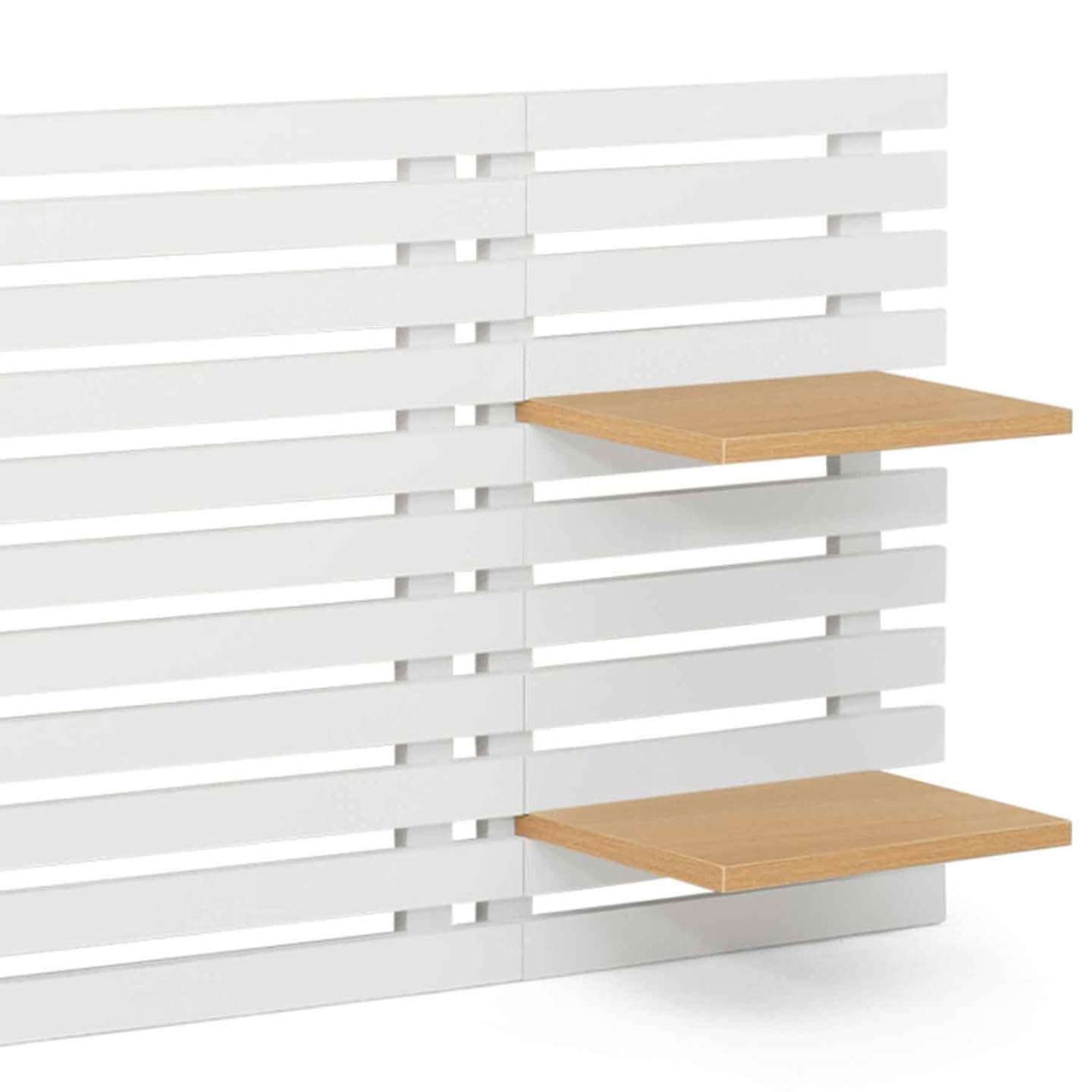 IDMarket - AVA 240 CM testiera a doghe in legno bianco con ripiani in stile faggio