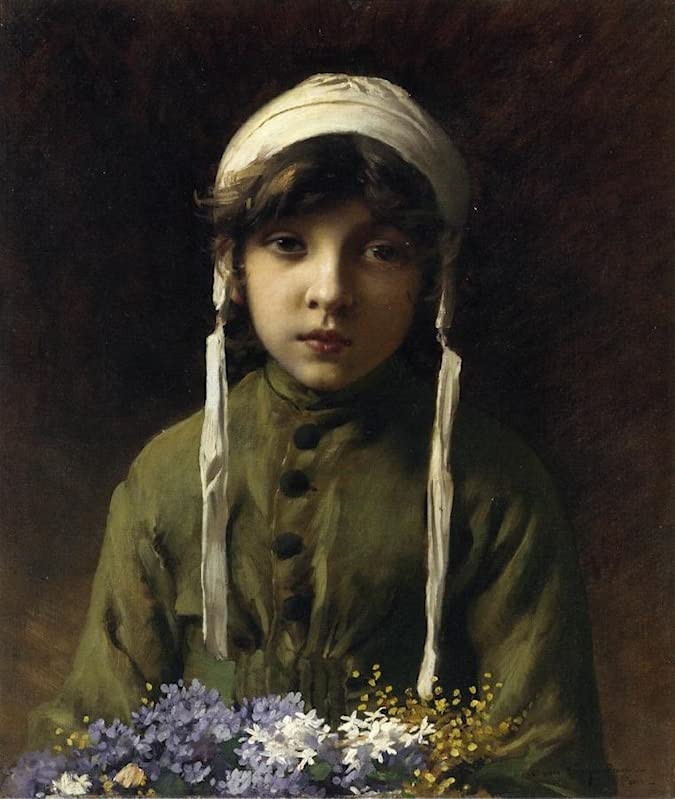 Impression d'affiches La Piccola Fioraia par Charles Sprague Pearce toile 60x90cm