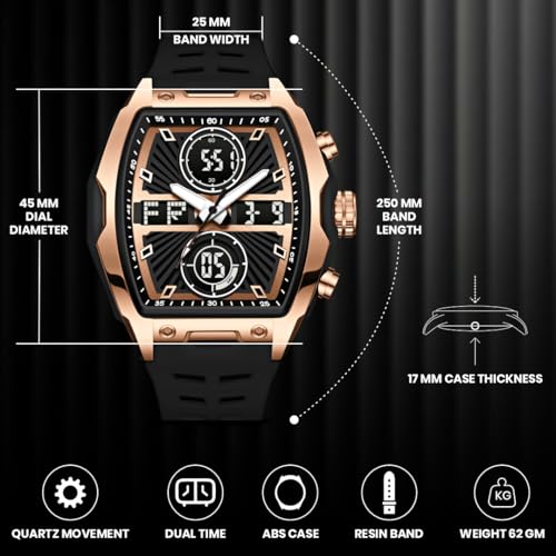 Image of V2A Impact-KUBIX 5410 Analog-Digital Watch for Men | Trendy Tonneau Shape | Bold Fashion Performance Watch with 3 Time Zones, Countdown, 50M Water Resistance, Alarm & Stopwatch