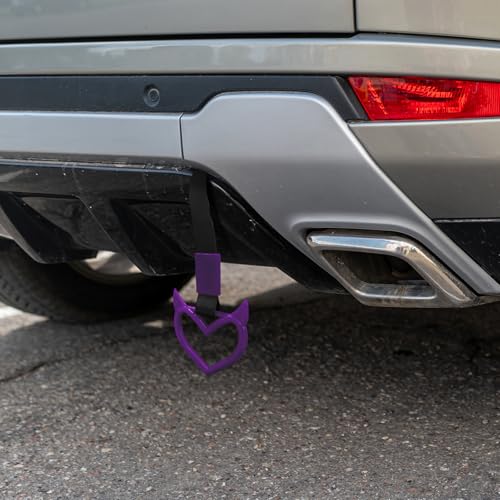 Image of 2 Pcs Devil Heart Shaped Car Handle Strap - Drift Charm Rear Bumper Warning Ring Decor for Car Interior Exterior, Subway Bus Handle Accessory, Cute Heart Car Decor Gift for Drivers (Purple)