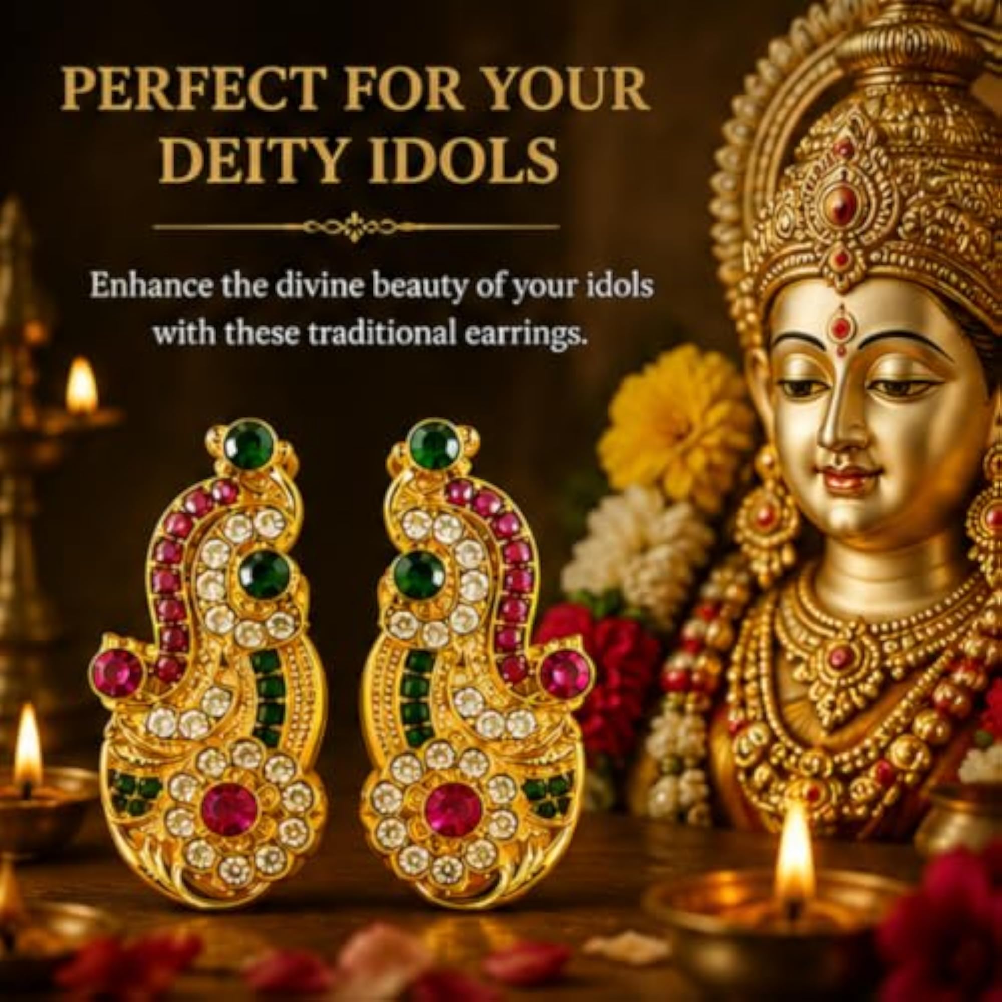 Gold Plated Temple Jewellery Deity God Earrings for Decoration